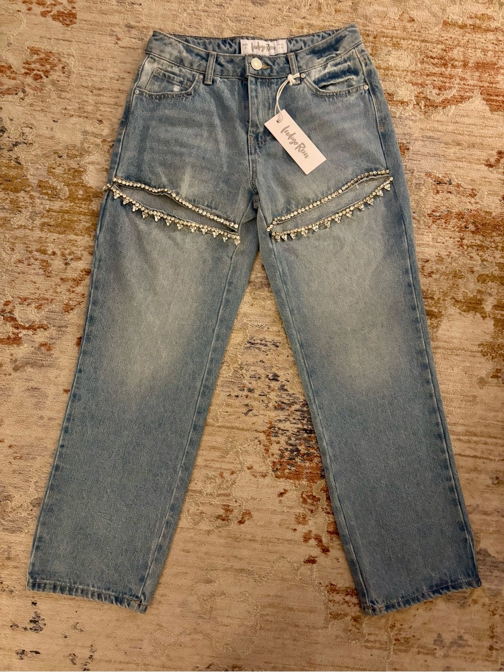 NWT! Indigo Rein High Rise Straight Leg Embellished Jeans